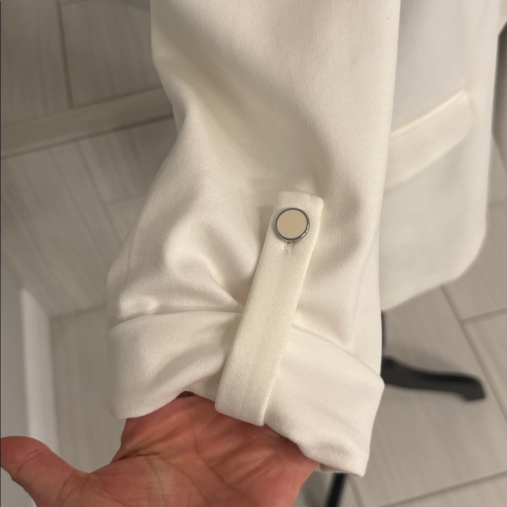 Women's Cream Open-Front Blazer Jacket with cuffed sleeves - Picture 3 of 11